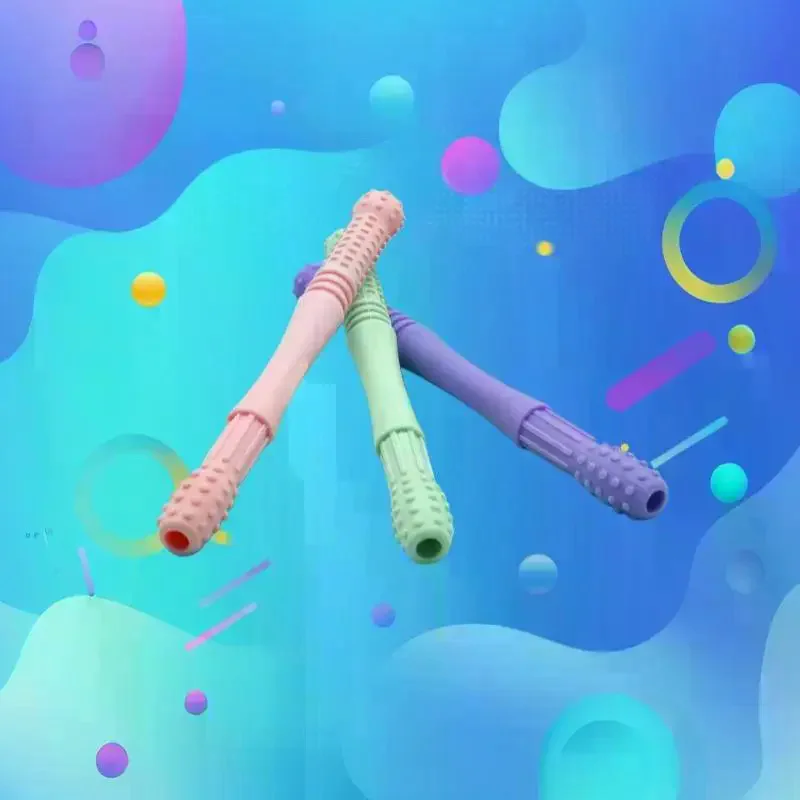 Kid Chewing Tube Speech Therapy Teeth Massager Hollow Molar Straw Baby Teether Handle Oral Muscle Training Teething Toy