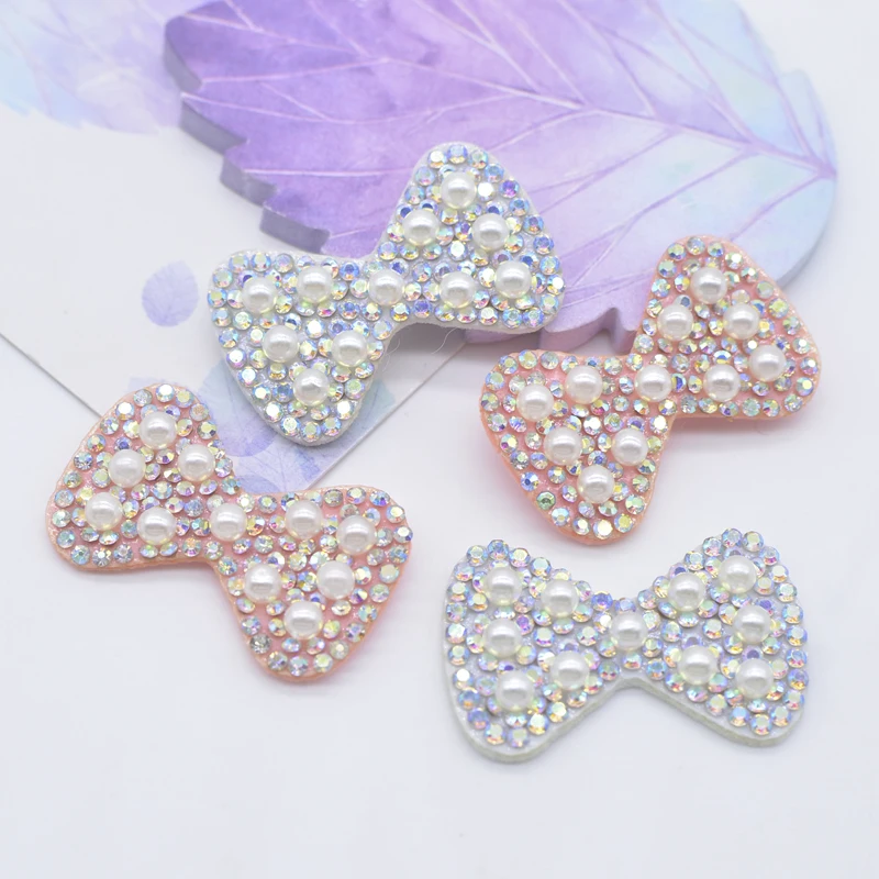 

10Pcs Pink & White Bowknot Tie Pearl Patch Home Decor Material Hairclip Pin Rhinestone Applique Sew-on DIY Craft Accessory