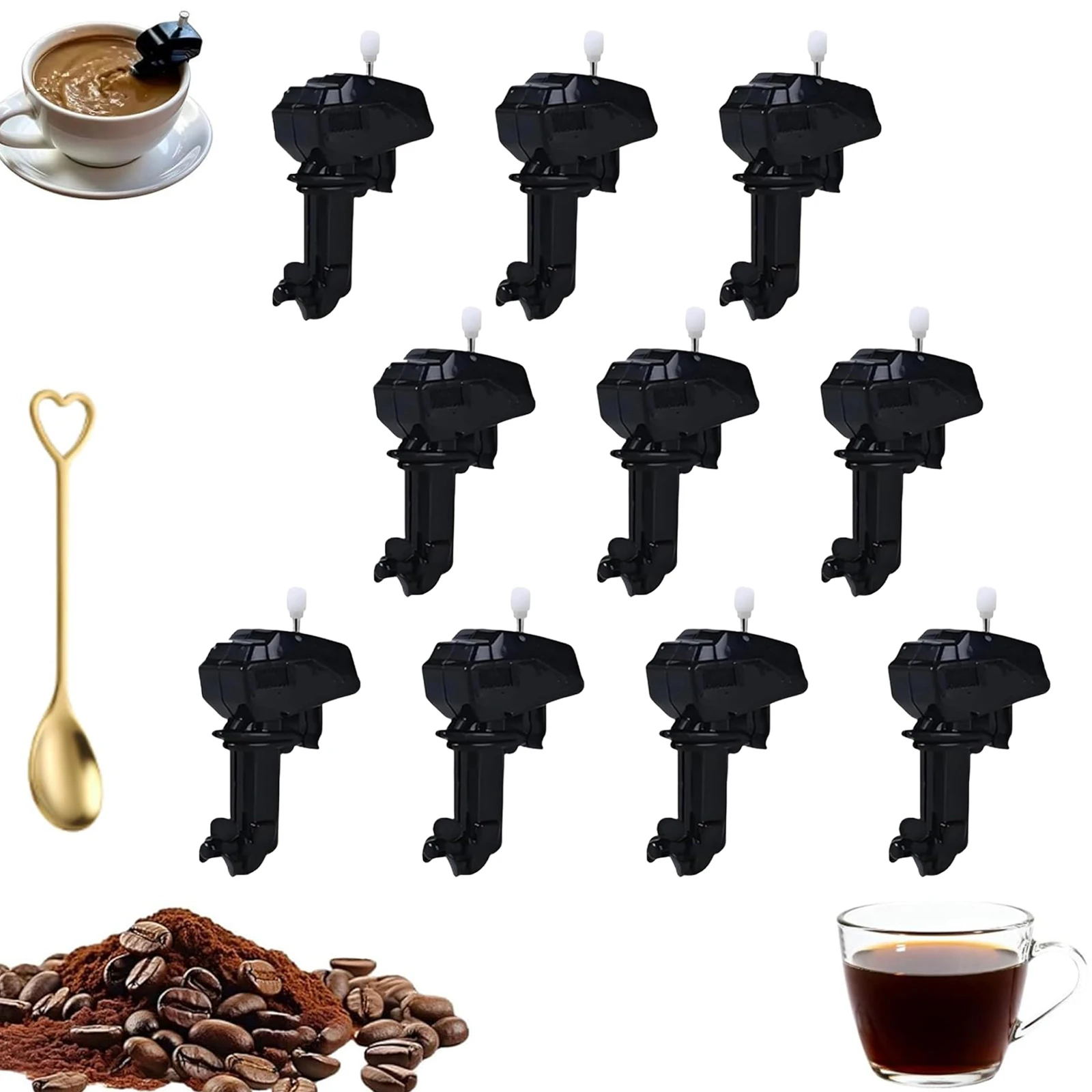 10 Pcs Boat Motor Coffee Stirrer Wind Up Outboard Motor Coffee Mixer Marine Engine Coffees Mixer for Coffee Milk
