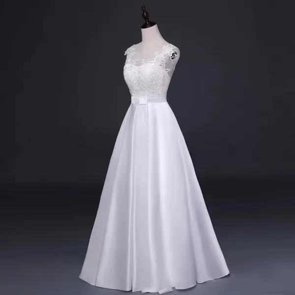 Vestido de fiesta de boda de satén de Ángel adjunto hasta el suelo sin mangas para mujer vestido de novia blanco Vestidos