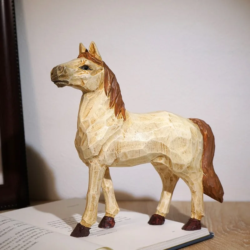 Galloping Pioneer Hand Carved Horse Statue Office Desk TV Console Entryway Decoration Wooden Animal Craft Unique Gift for Friend