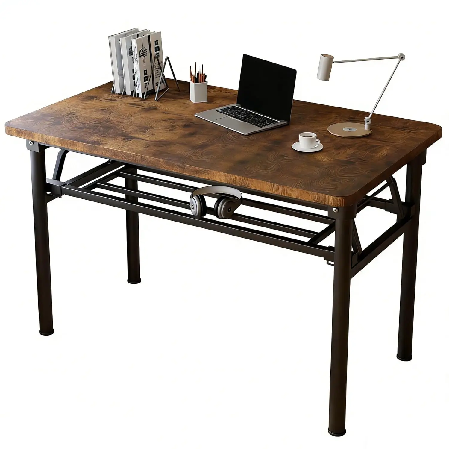 

39.4" Folding Computer Desk No-Assembly Space-Saver Portable Study Table for Home Office Bedroom Dorm, Brown, Customized