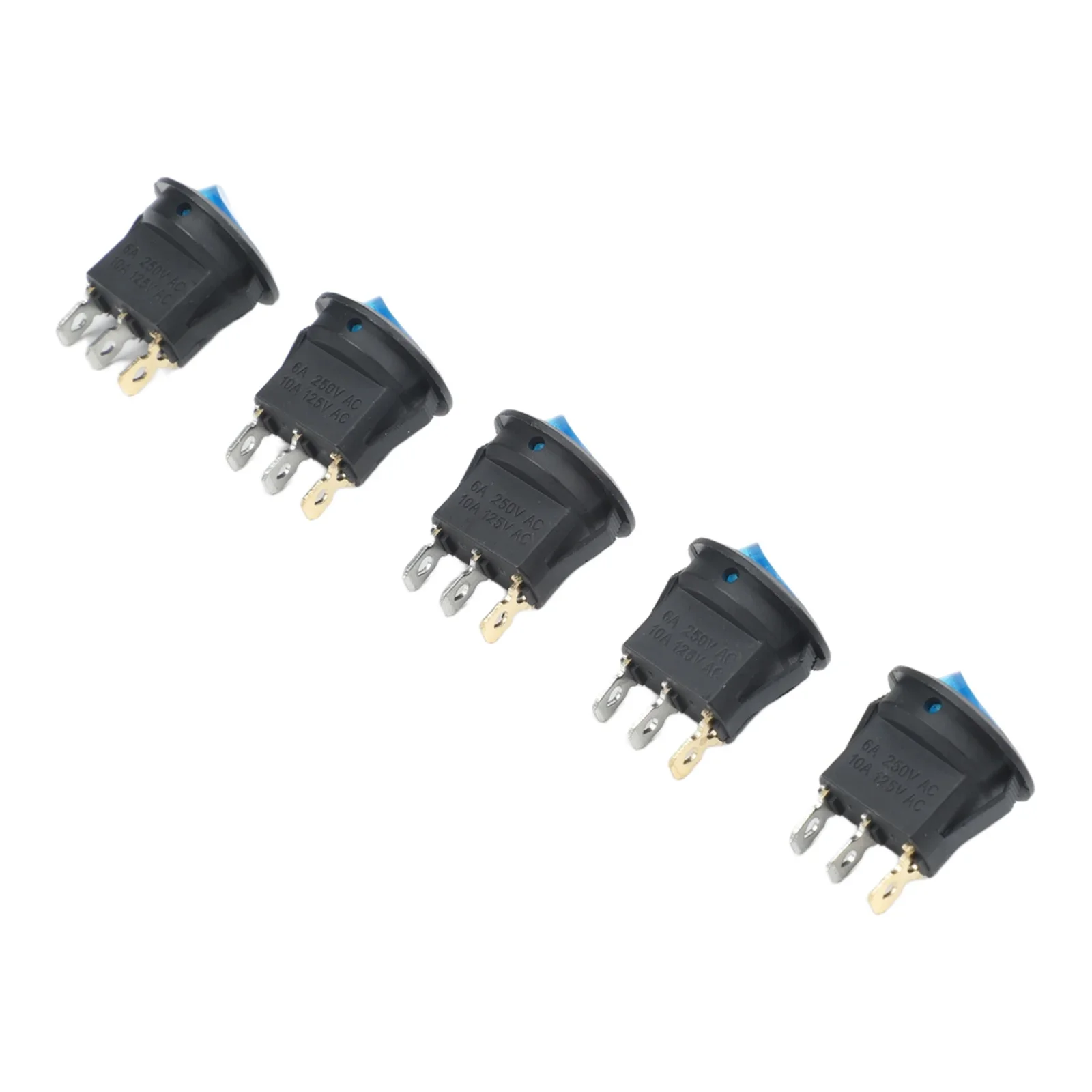 12 Volt DC Blue LED Round Switch 12V 20A 3-pin 5Pcs SPST Switch Waterproof With LED Car Marine Auto On/Off Rocker Round