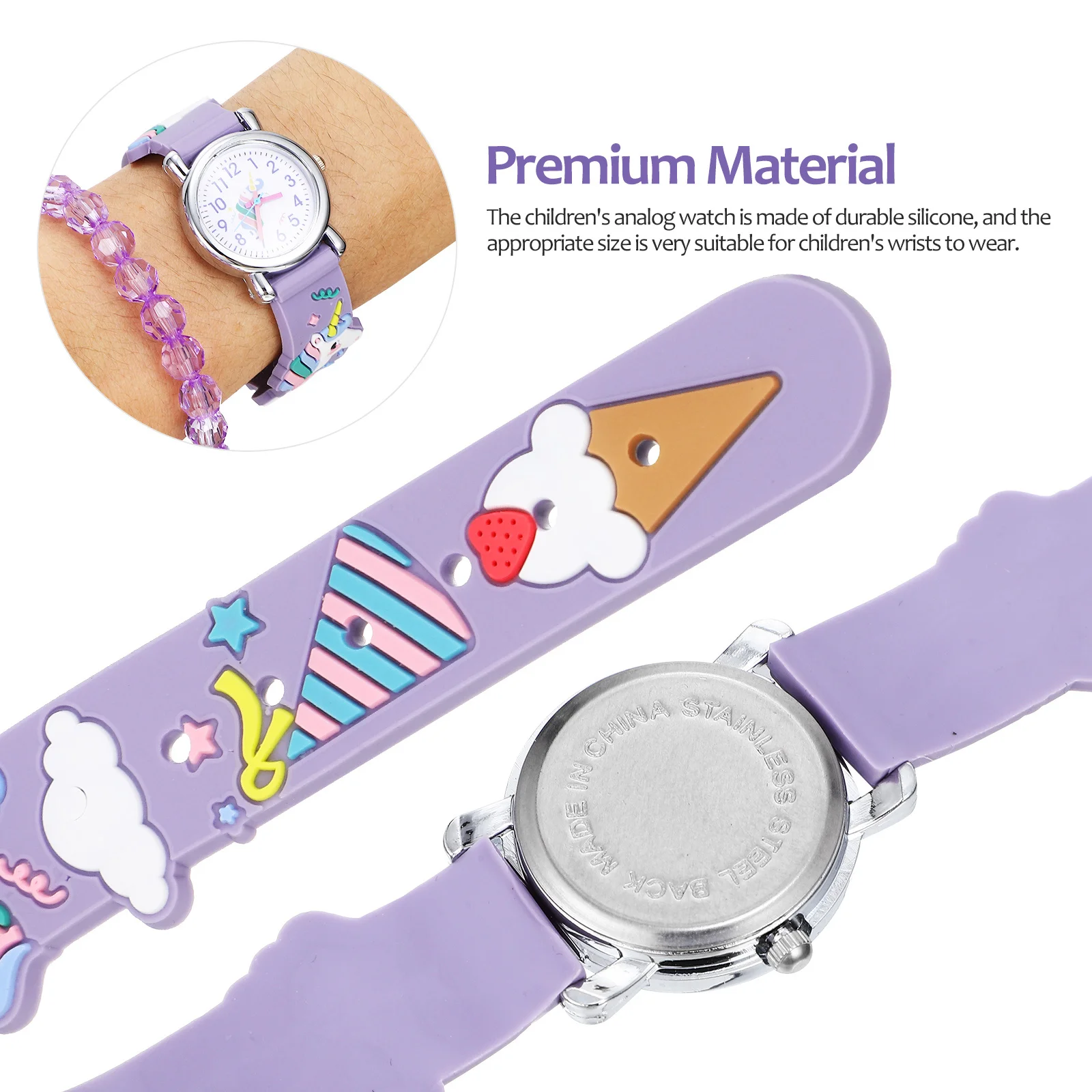 

1Set Unicorn Watch Cartoon Watch Set with Easy Read Arabic Numerals and Adjustable Strap Charm Bracelets for