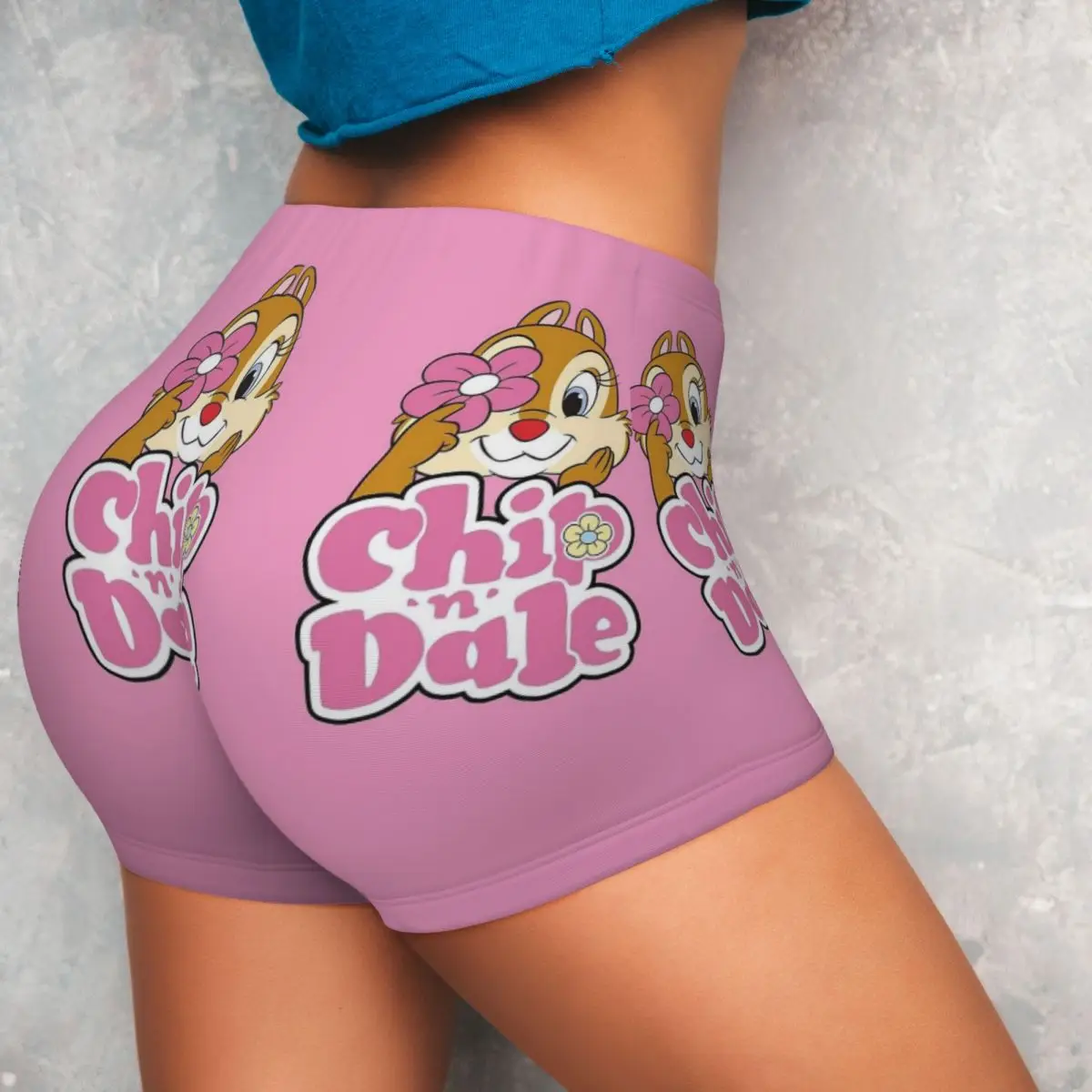 Custom Cute Cartoon Chip 'n' Dale Biker Running Workout Shorts for Women Gym Athletic Yoga Shorts image 4