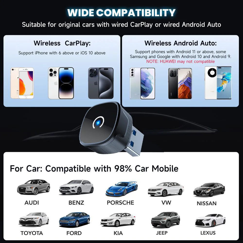 لاسلكي CarPlay أندرويد محول السيارات USB نوع-c دونغل الذكية صندوق صغير التوصيل والتشغيل العالمي لشركة فولكس فاجن تويوتا نيسان هوندا فورد بنز