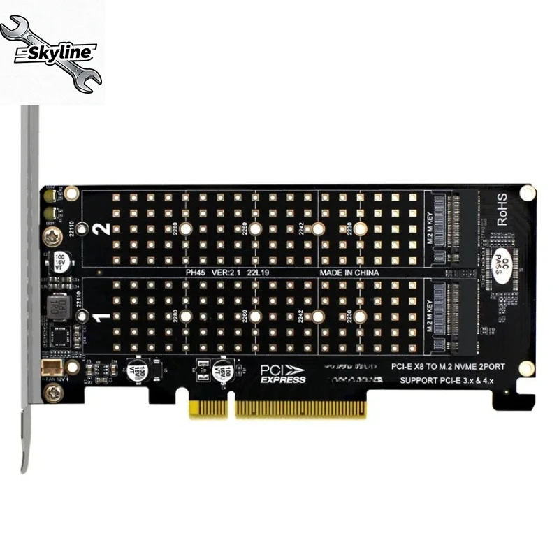 PCI-E X8 Double Disk RAID Card M.2 M KEY SSD Expansion Adapter Extended Dual RAID PCI-E X8 Split Card A002