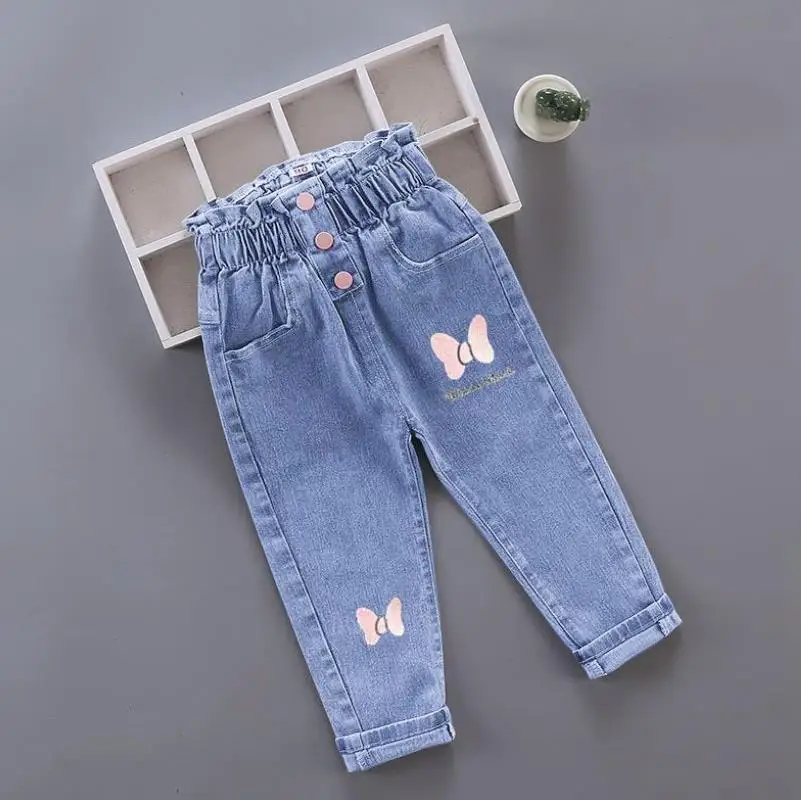 Jeans for Kids Girls Trousers Autumn 2024 New Spring Fashion Casual Strawberry Embroidery Baby for Girl Denim Long Pants 1-6y