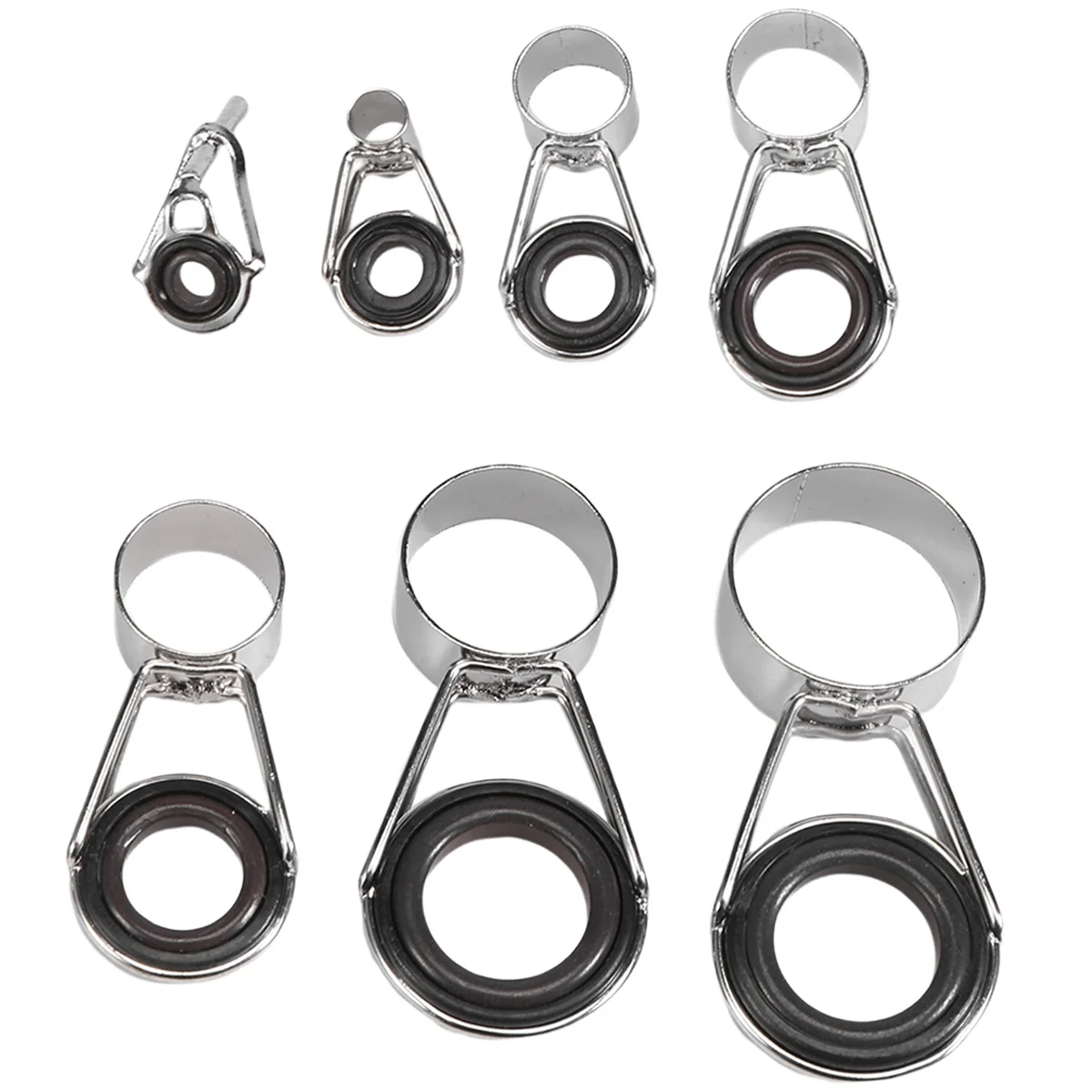 A39M 7Pcs Fishing Rod Guides Tip 7 Sizes Telescopic Tip Repair Kit Line Rings Eyes Set