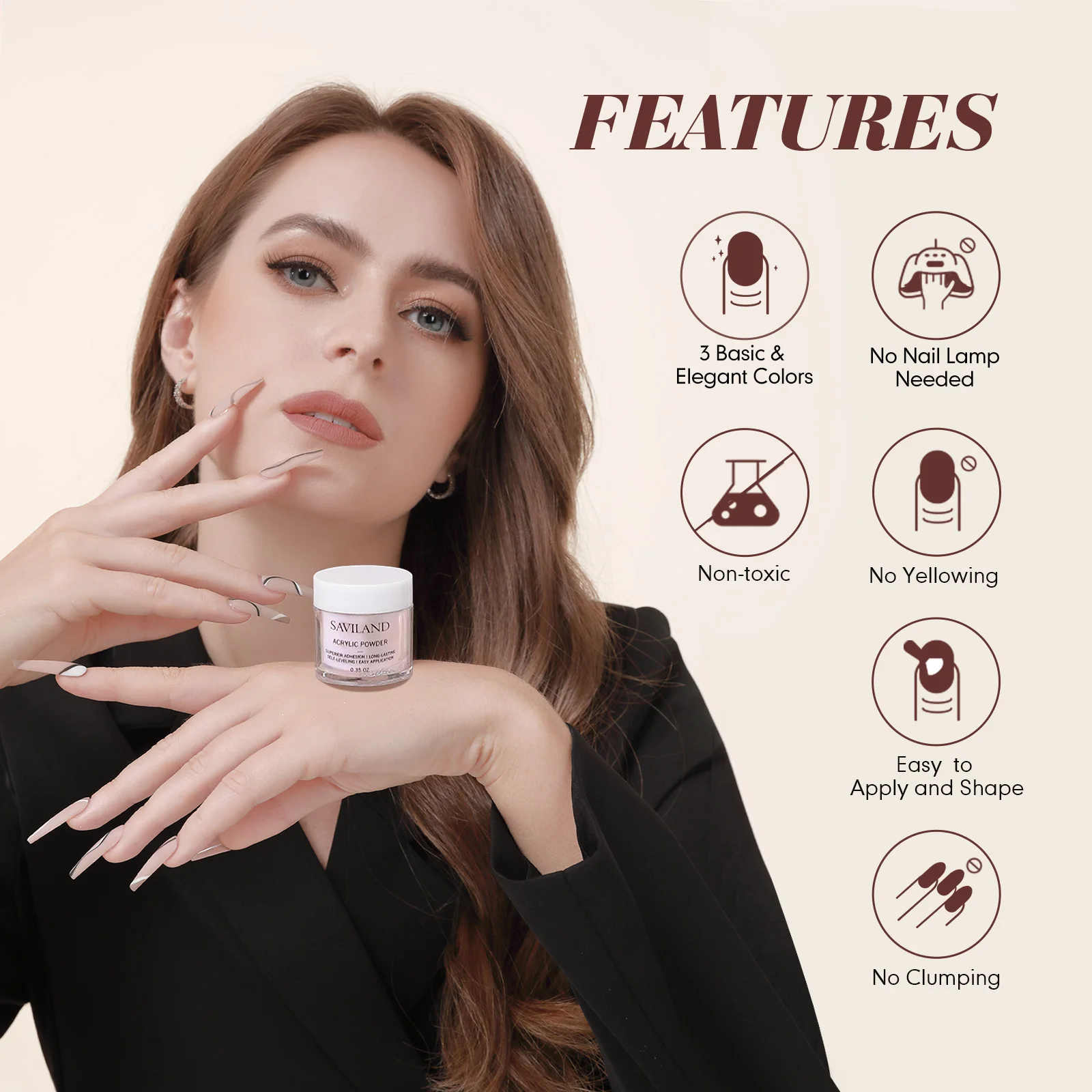SAVILAND Kit de poudre acrylique nu rose clair avec 30 ml acrylique liquide acrylique brosse à ongles formes d'ongles pour Salon d'art des ongles maison bricolage