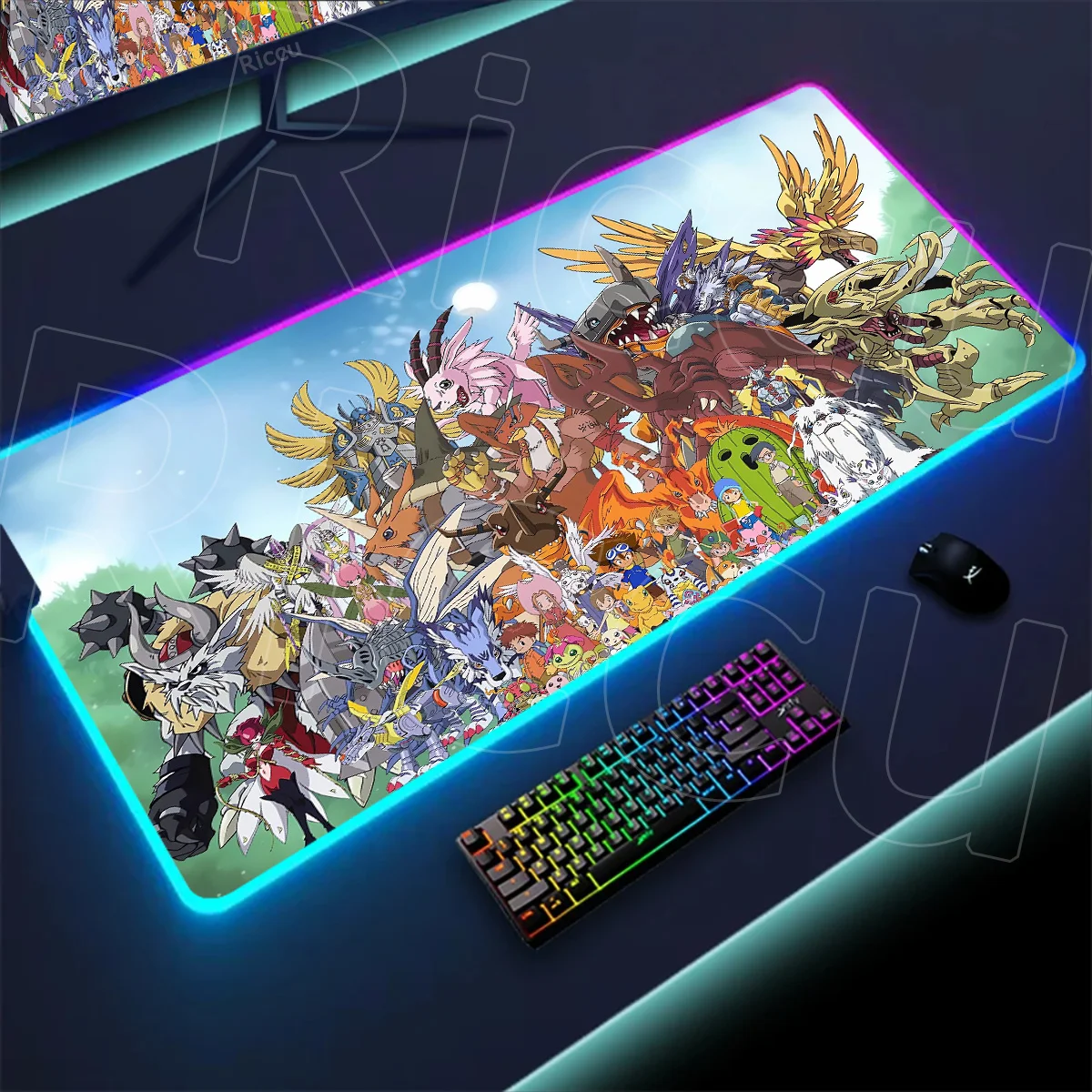 

HD Printing Digimon Playmats Mousepad Greymons RGB Mouse Pad Computer Gamer Locking Edge Non-slip Mouse Mat Keyboard PC Desk Pad