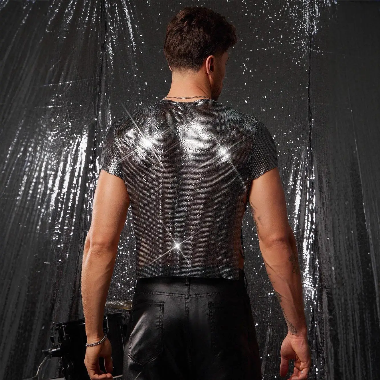 ملابس معدنية ثقيلة من حجر الراين مصنوعة من الألومنيوم سترة علوية لمهرجان الموسيقى والنوادي الليلية للنساء #4