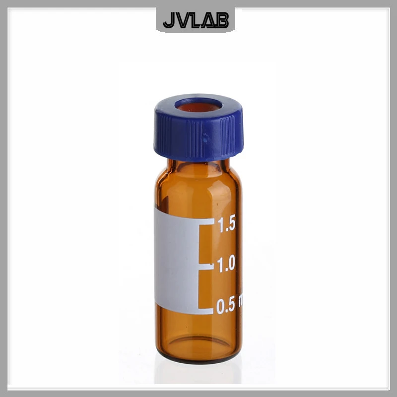 Brown Chromatography Vial 1.5ml With 9mm Blue Open-topped Cap Automatic Parse Sample Bottle For Chromatography Experiment 100/pk