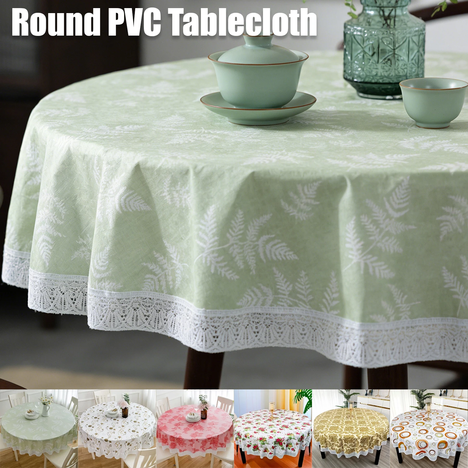 

Round PVC Tablecloth Waterproof Oilproof Wash Free Heat Table Cloth Resistant for Hotel Kitchen Dining Wedding Party Decor 식탁보