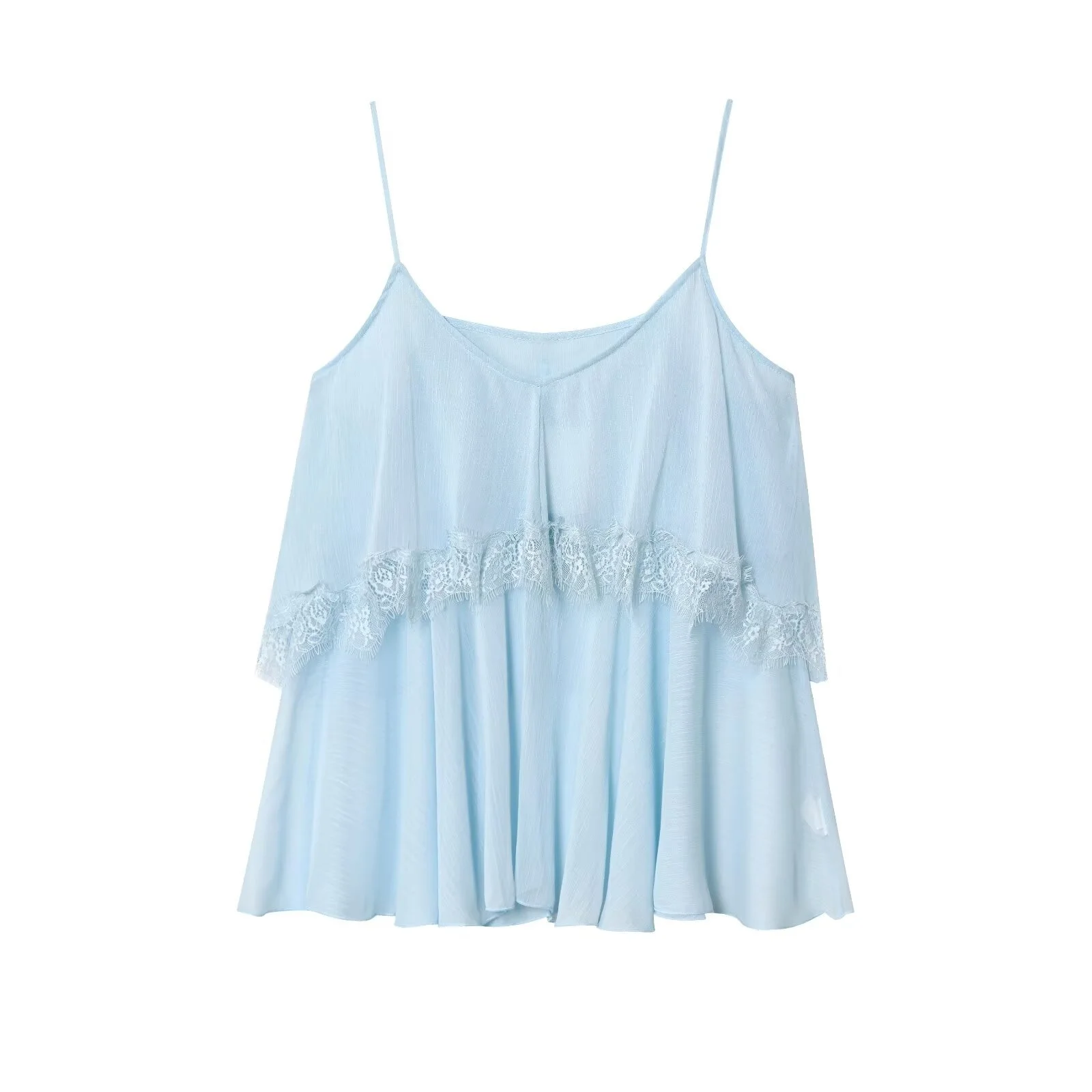 

PB&ZA2025 summer new women's casual fashion temperament sleeveless round neck lace splicing underwear top