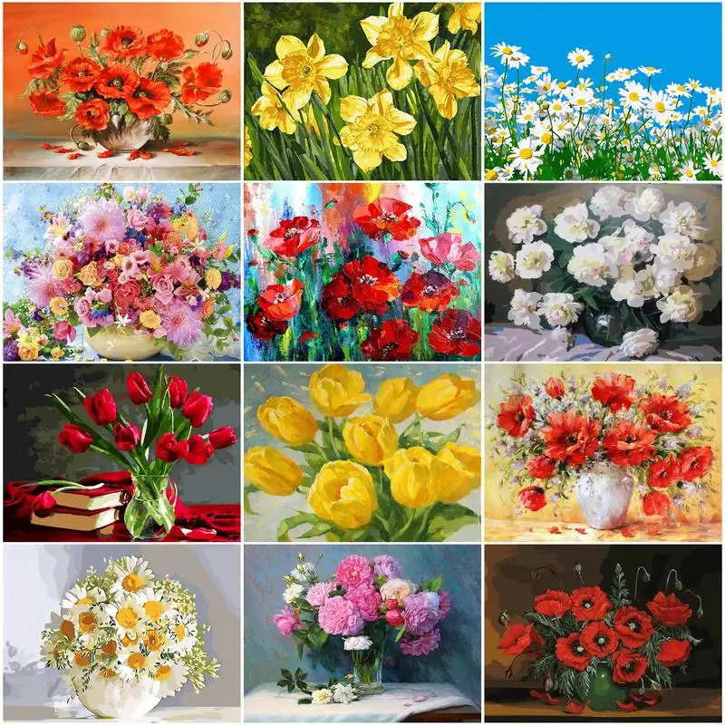 GATYZTORY 40x50cm Oil Painting By Numbers Flower Vase Acrylic Digital Paintings By Numbers For Adults Home Wall Decor