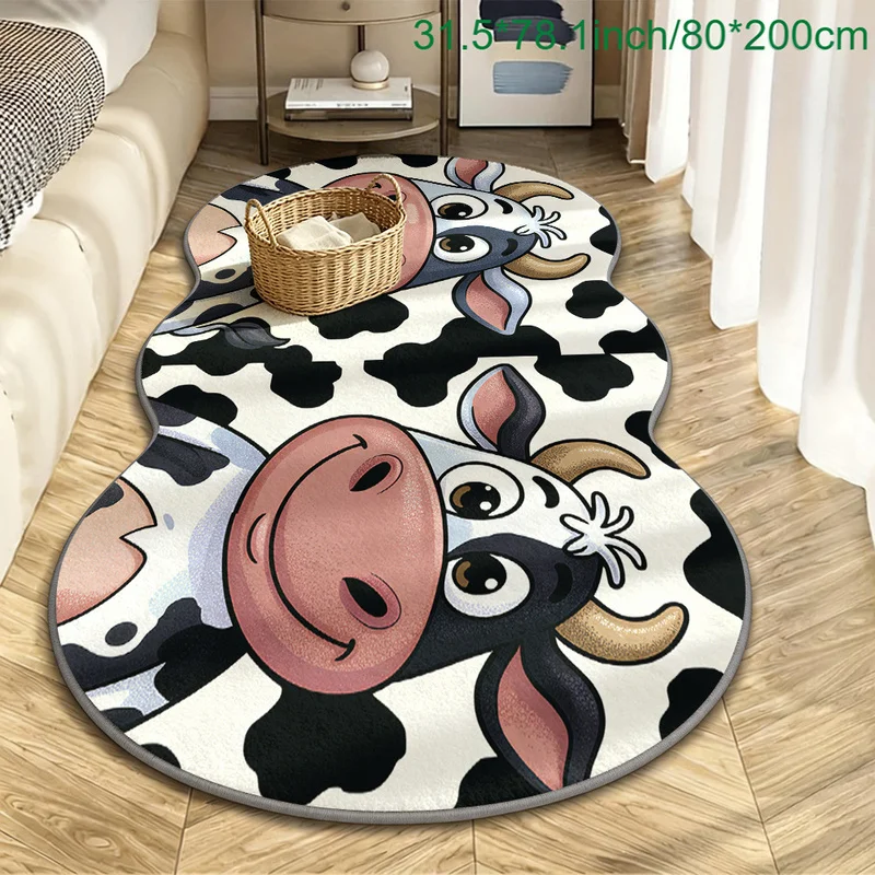 VIKAMA Irregular Cartoon Cow Doormat, Non-Slip Washable Area Rug, Soft Floor Mat for Living Room Bedroom Entryway