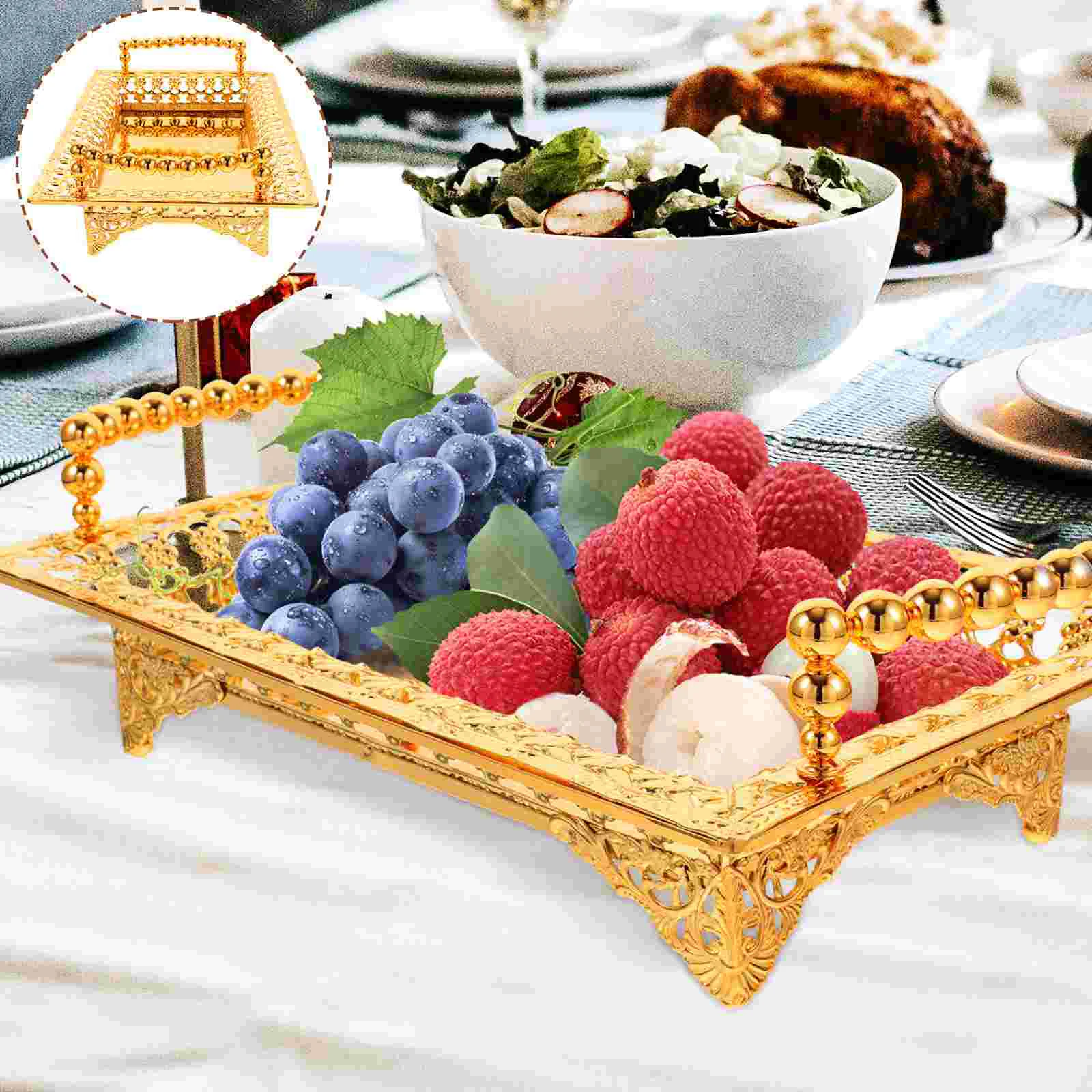 

1PCS Sturdy Iron Metal Fruit Plate Multi Function Snack Storage Tray Decorative Serving Dish Easy Clean Candy for Party