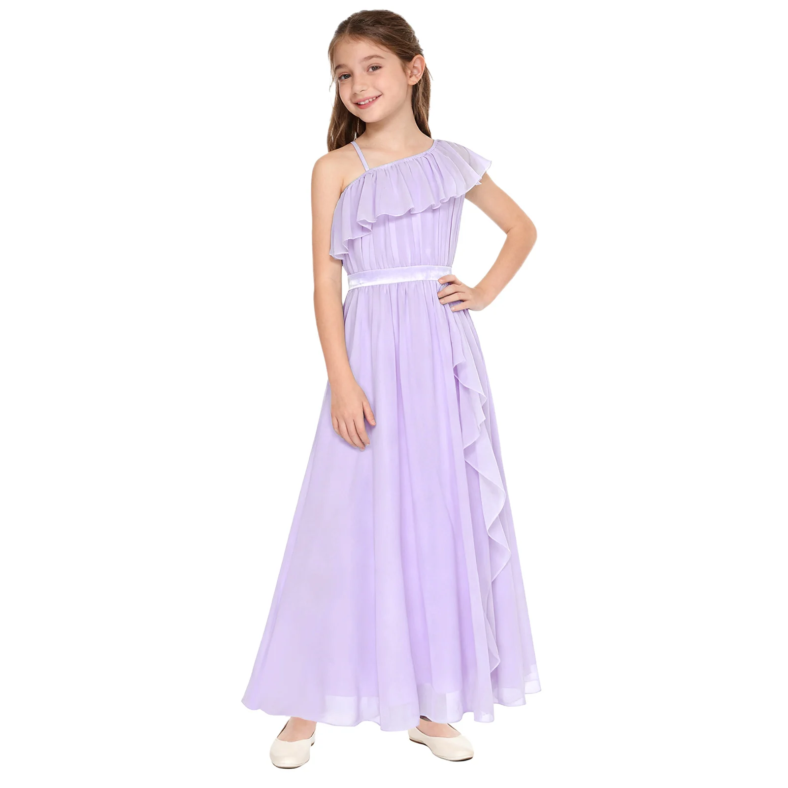 Vestido de baile de Ballet y gimnasia para niñas, vestidos sin mangas con hombros asimétricos para baile de salón contemporáneo lírico