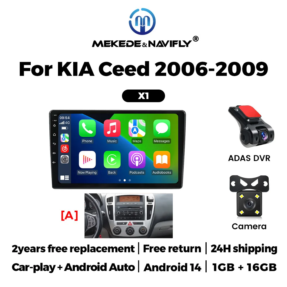 MEKEDE Android 14 IPS Scherm 2 Din Autoradio voor Kia Ceed ED 2006-2012 Draadloze Carplay Navigatie GPS Stereo Multimedia Speler