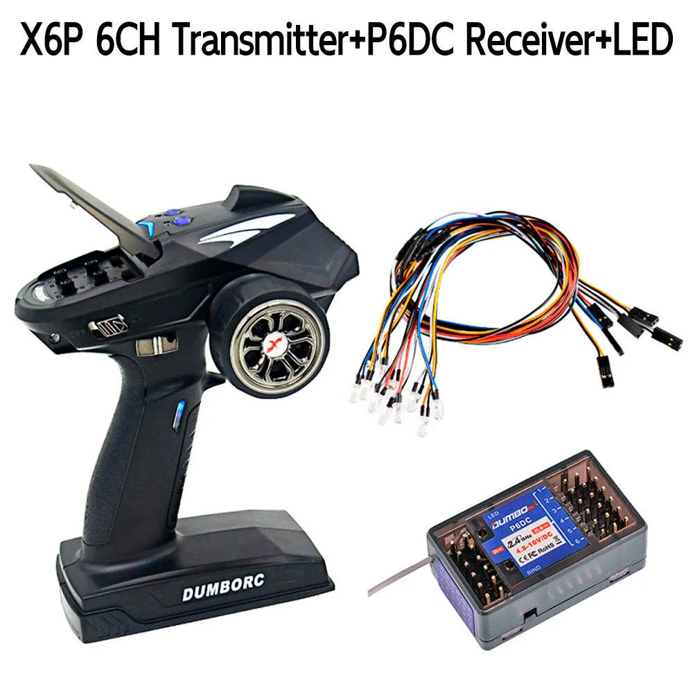 DUMBORC Zender Afstandsbediening 2.4G 6CH X6 met P6FG Gyro Ontvanger LED Lichtset voor 1/10 1/8 Crawler Axial SCX10 RC Auto