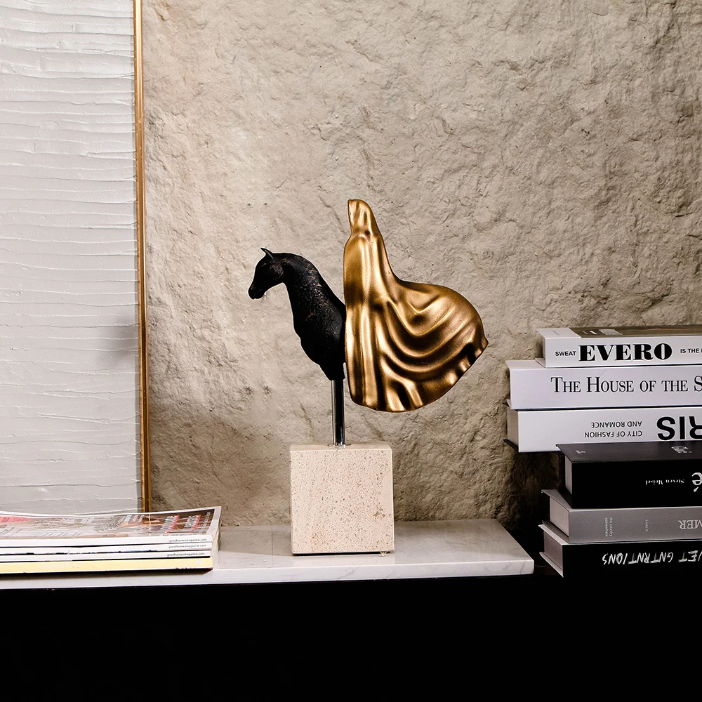 Alloy & Marble Cloak Rider Decorative Sculpture Desktop Object for Living Room Interior Hotel Project