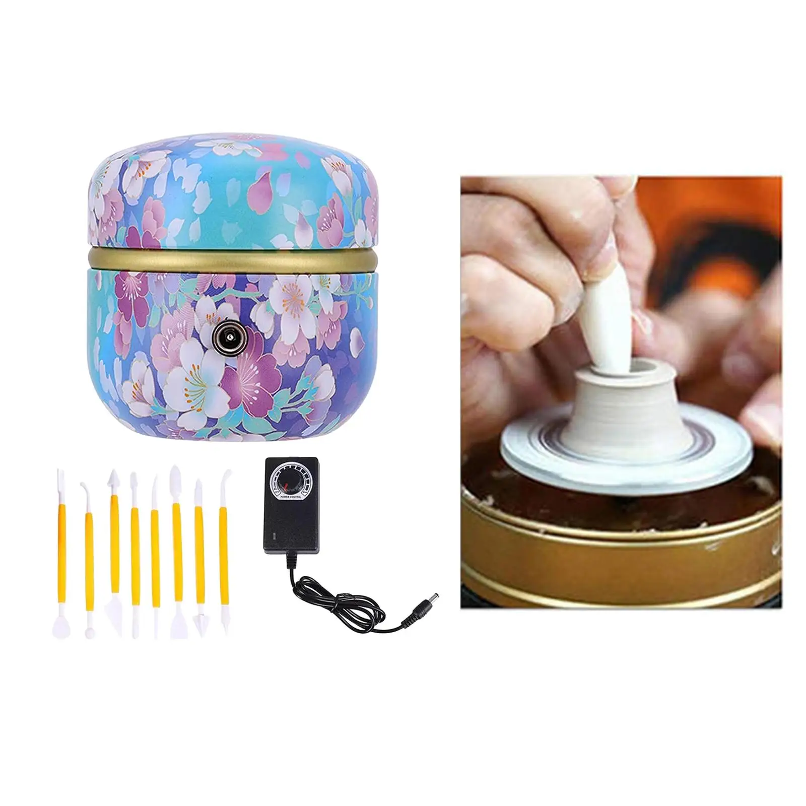 Mini Electric Pottery Wheel Machine Adult Children Ceramic Art Machine with Tray Speed Adjustable Trimming Tools Supplies