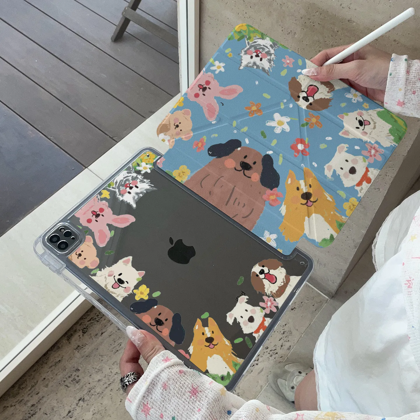 Ins A Circle Of Flower Dogs Y2K Tablet Case For iPad Pro 13in 11th M5 M4 12.9in A16 7/8/9/10th Air4/5/6/7 11in M2 M3 Mini Cover