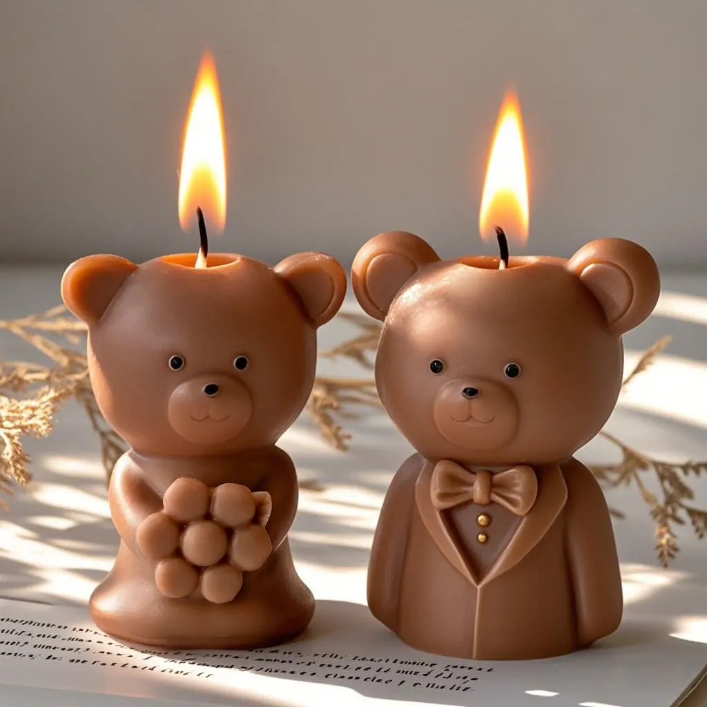 Valentine's Day Cartoon Bears Silicone Mold Handmade Aroma Candle Gypsum Ornament Mould Soap Candle Making Supplies