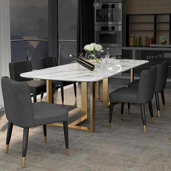 

High Quality Modern Marble Top Oval Stainless Steel Dining Table Designs