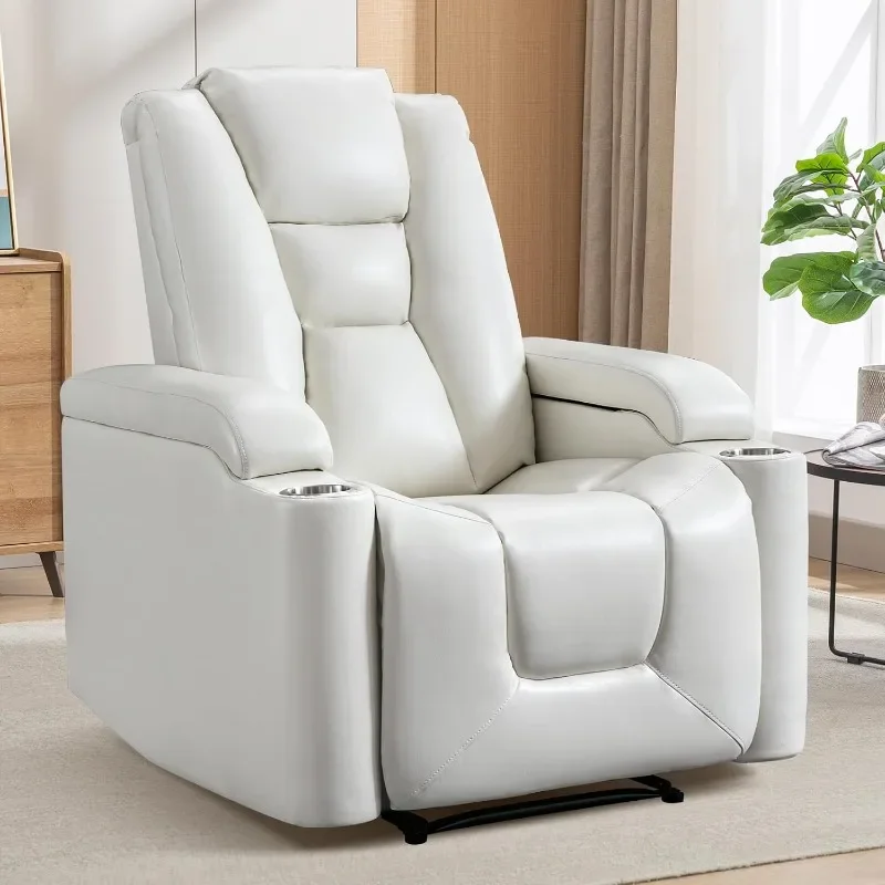 ANJ White Power Recliner Chair Electric Home Theater Seating Soft Leather Movie Chair for Living Room Overstuffed Single
