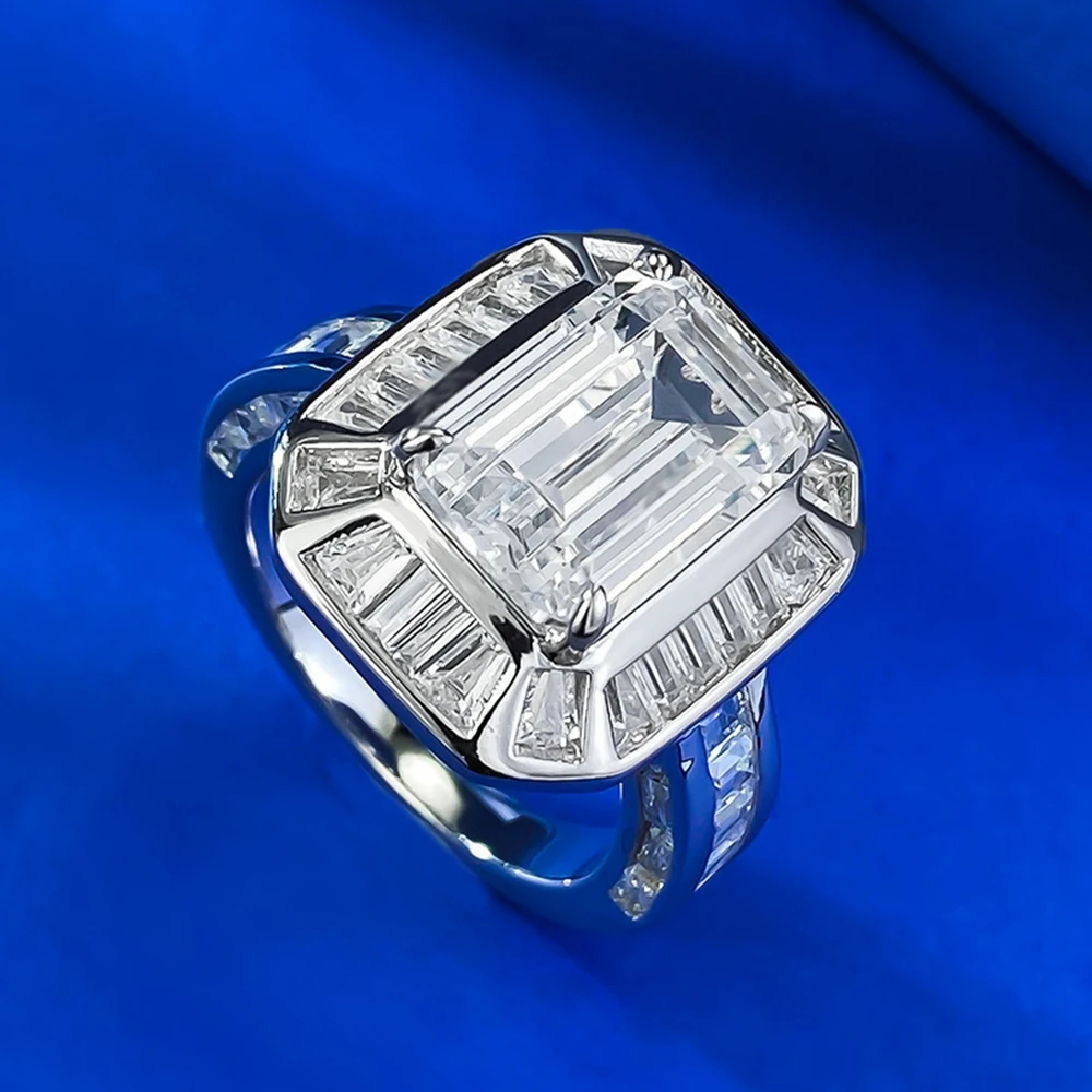 Wong Rain 100% 925 Sterling Silver Emerald Cut 8*12 MM Lab Sapphire Gemstone Wedding Engagement Fine Jewelry Ring for Women Gift