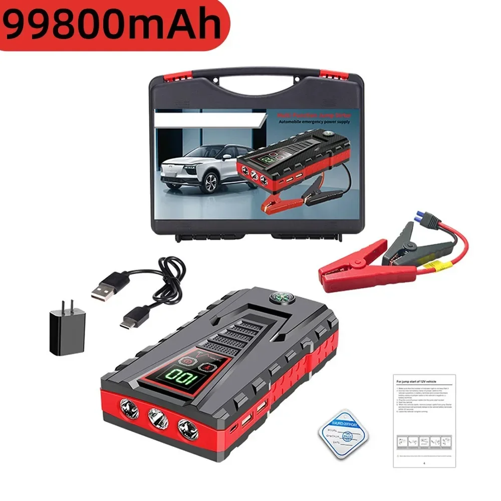 99800mah urządzenie do uruchamiania awaryjnego samochodu Power Bank akumulator awaryjny Booster ładowarka rozruchowa 12V Jumpstarter benzyna Diesel artykuły do samochodów