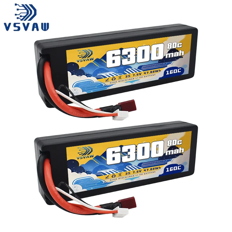 

6300mAh 2S 7.6V 80C Rechargeable Toys Li-Polymer Battery for 1/10 RC Remote Control Car Racing Cars and Boat Model Batteries