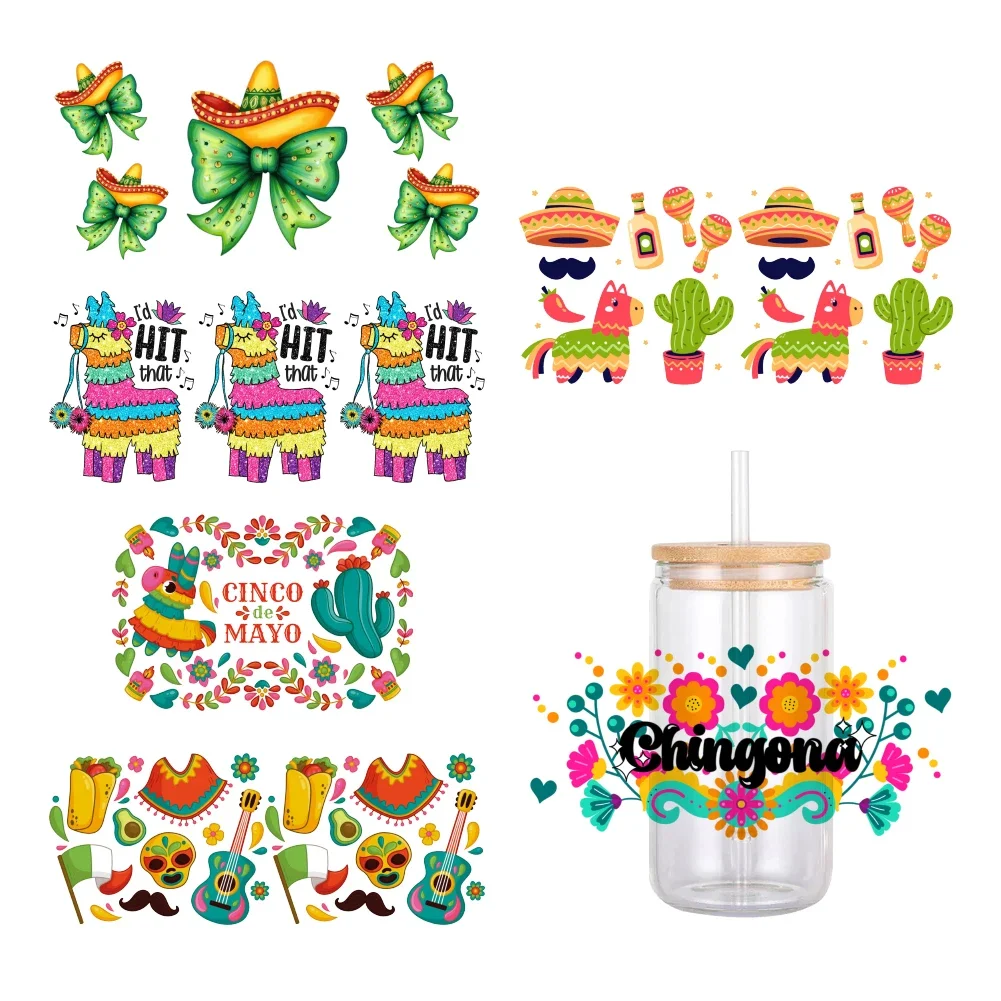 

11x24cm Mexican Style Designs For Libbey 16oz Can Glass 3D Waterproof UV DTF Coffee Can Wrap Libbey Glass Wrap