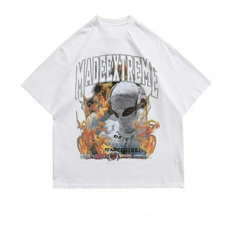 

High Street Hip Hop Masked Portrait Printed T-shirt for Men and Women of The Same Style Trendy Brand Loose Cotton Half Sleeve