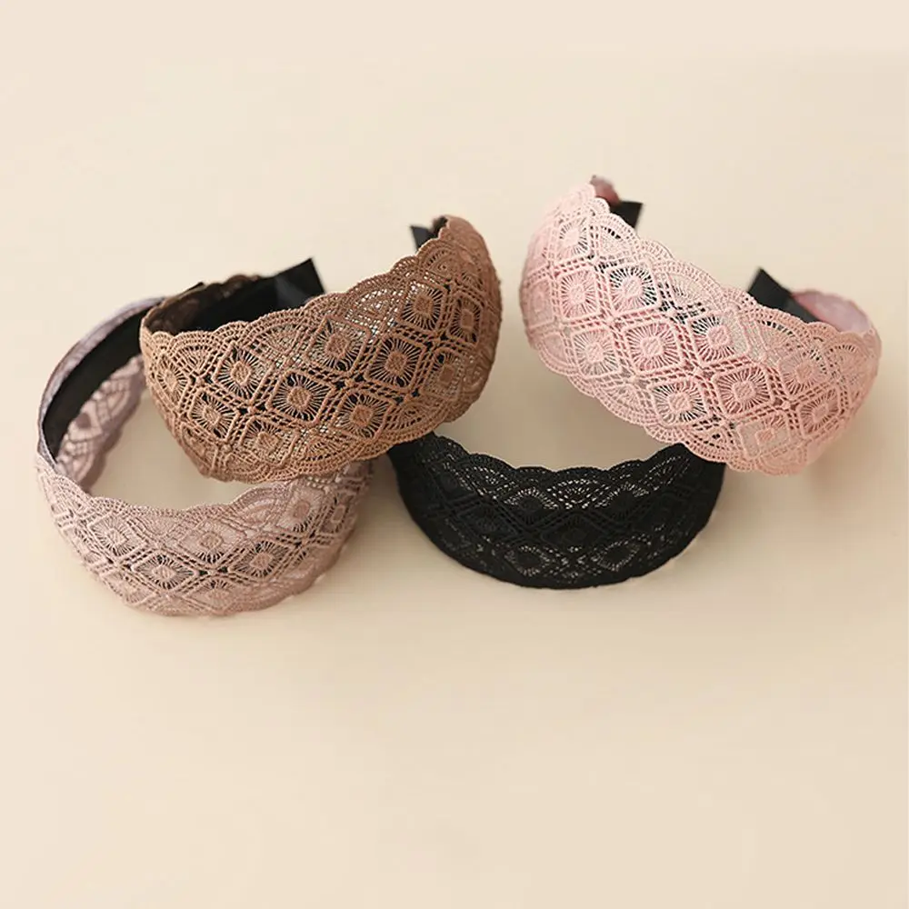 Trendy Elegant Wide Side Flower Wash Face For Girls Women Hair Hoop Lace Hairbands Korean Head Wrap Mother Headband