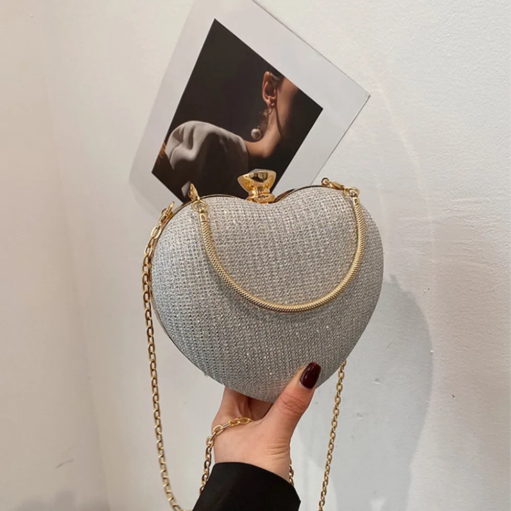 

French Glitter Evening Banquet Bag Heart Rhinestone Dinner Bag Large Capacity Shoulder Bag Ladies Clutch Bag Women