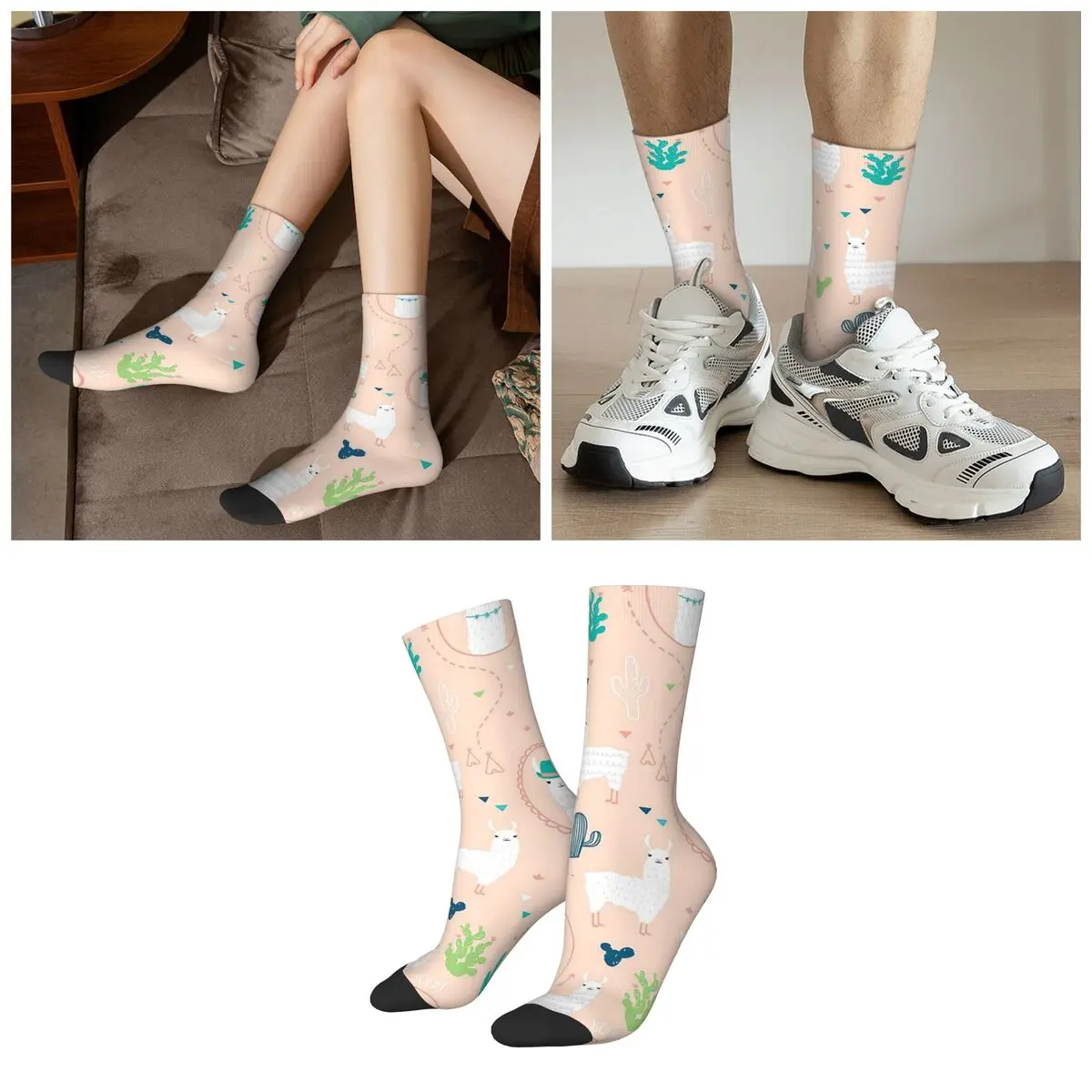 Cute Alpaca And Circle Pattern Socks Harajuku Super Soft Stockings All Season Long Socks for Unisex Valentine's Day Gifts