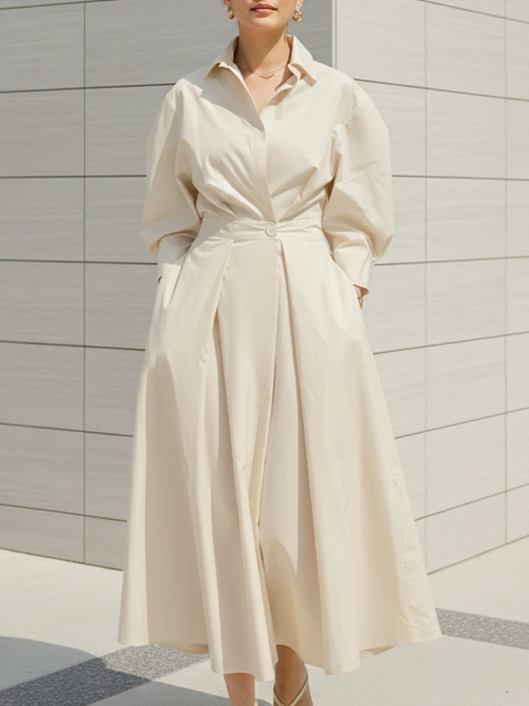 

ZANZEA Fashion Maxi Long Dresses Woman Autumn 2025 Long Sleeve High Waisted Half-Button Collared Shirt Dress Commuting Wear 3XL