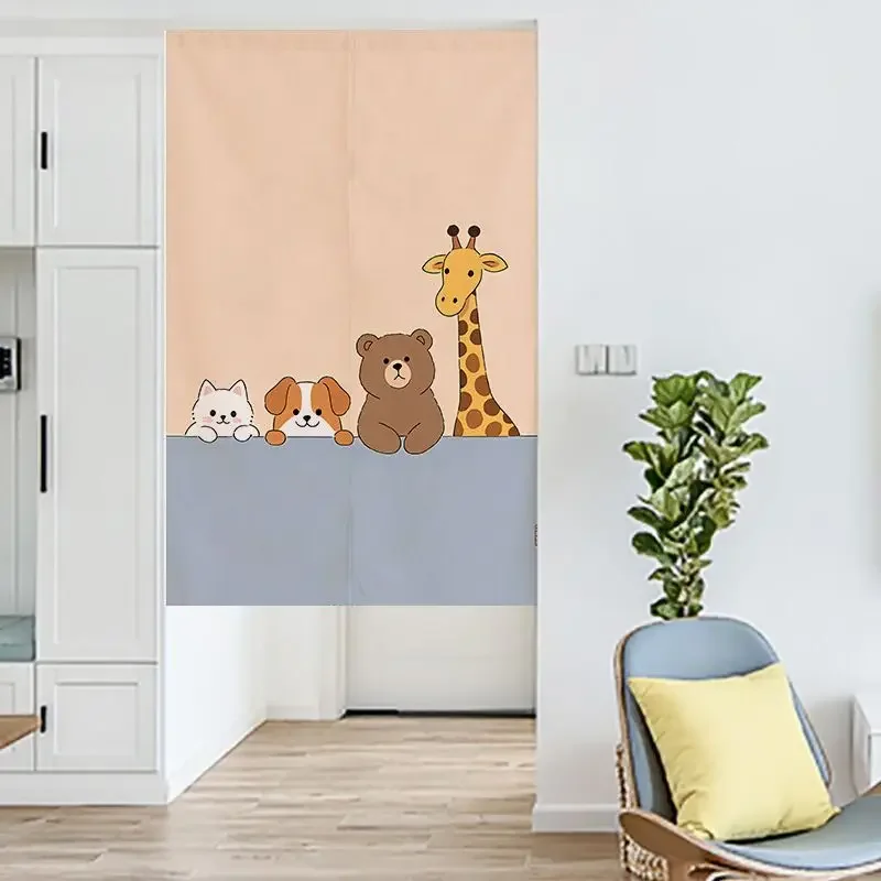 Cute Cartoon Animal Family Door Curtain Nursery Room Decor Cute Lion Bear Giraffe Puppy Curtain for Kids Bedroom