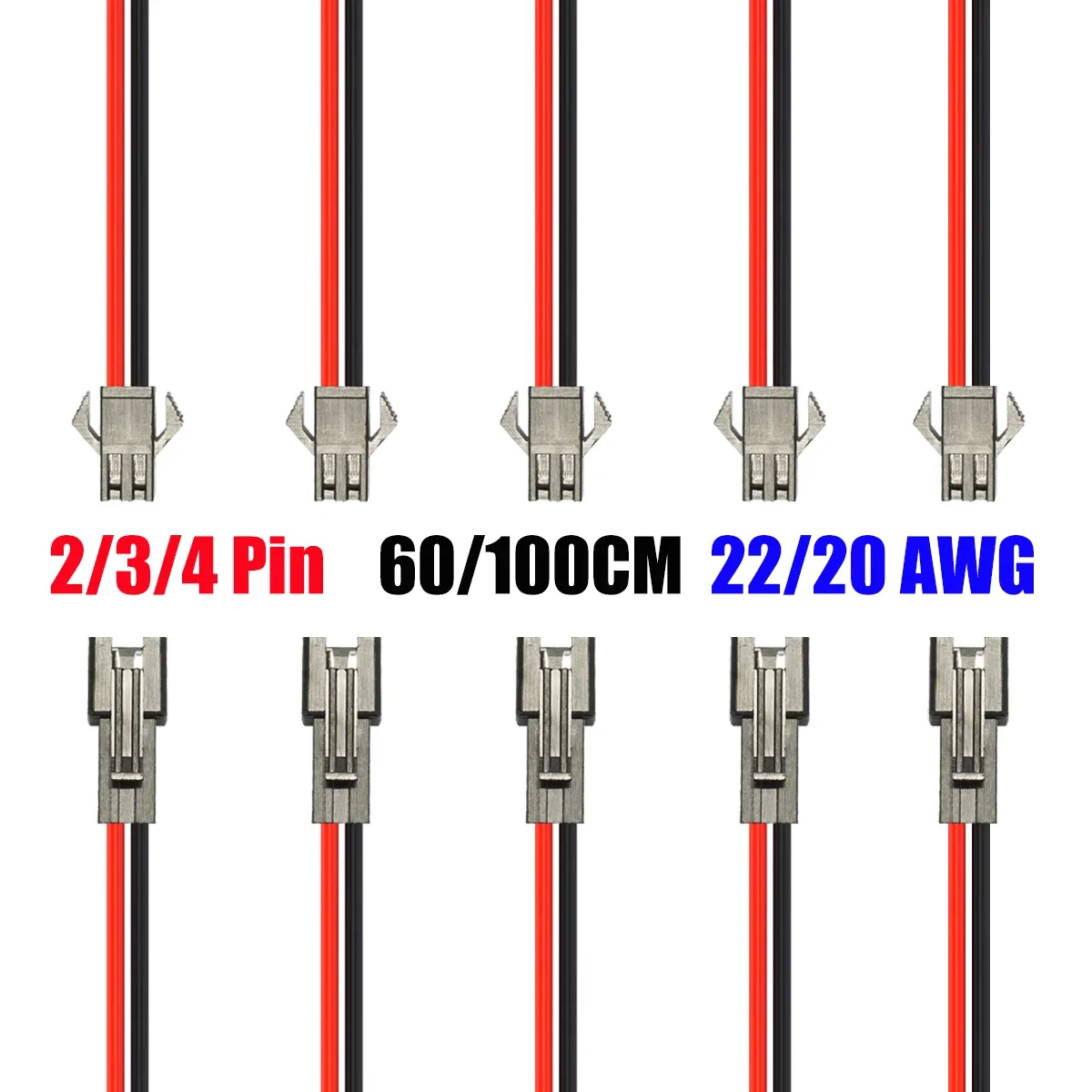 2 3 4 Pins JST SM Cable Connector 22 20AWG Male Female Plug Wire Connector For RGB 5050 3528 Led Strip Light CCTV Lamp Tape Lamp