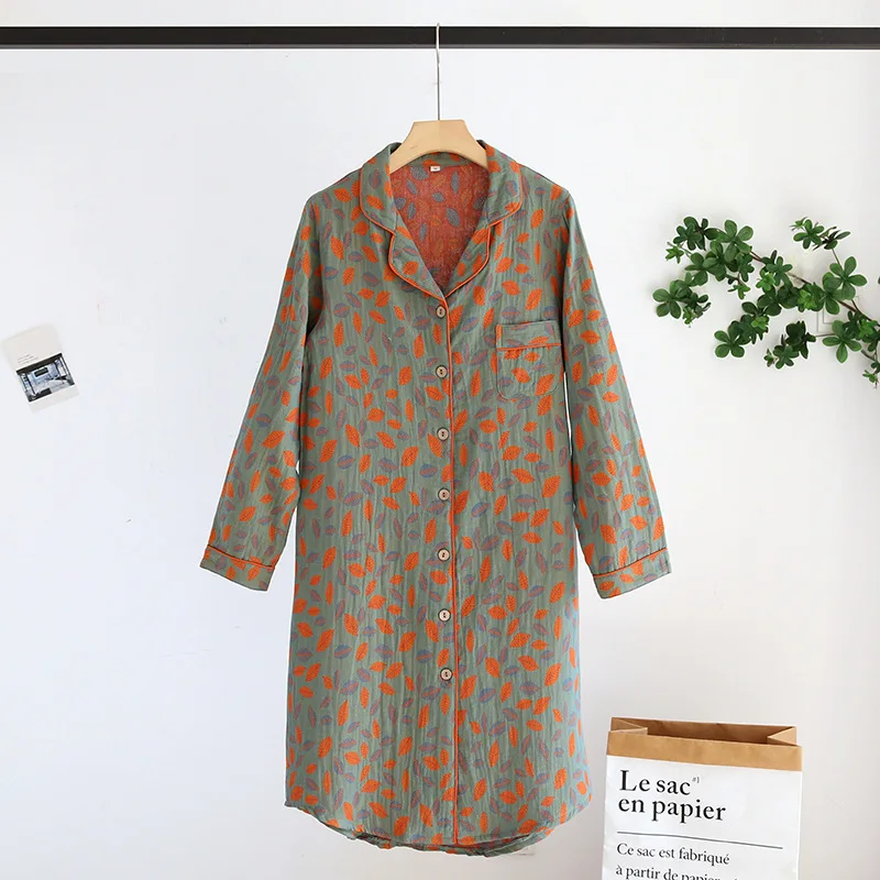 Cotton Loose Home Nightdress Cardigan Shirt Night Dress Print Sleepwear Spring Aummer New Fashion Sleeping Night Gown