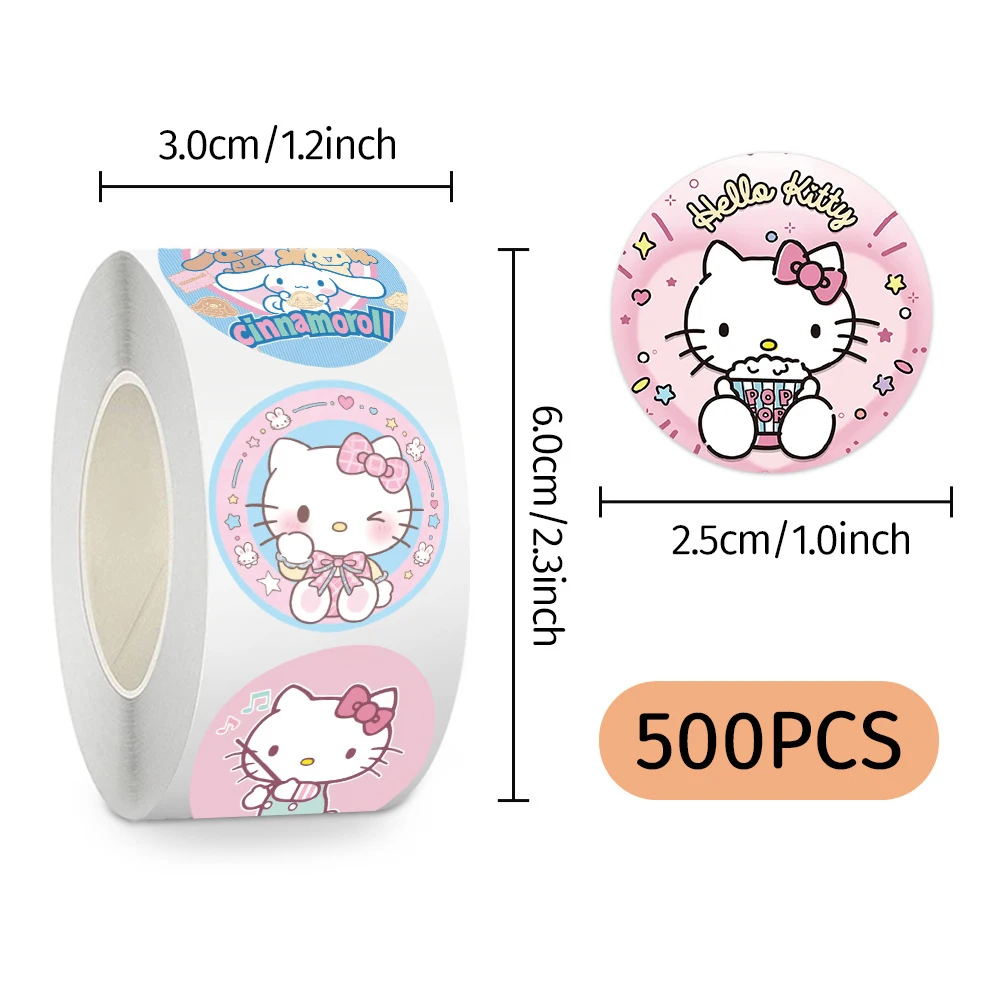 500 Stück/Rolle Niedliche Sanrio Cartoon Anime Kuromi Cinnamoroll Versiegelungsaufkleber Kawaii Wasserfeste DIY Schreibwaren Tagebuch Belohnungsaufkleber – Detail 5