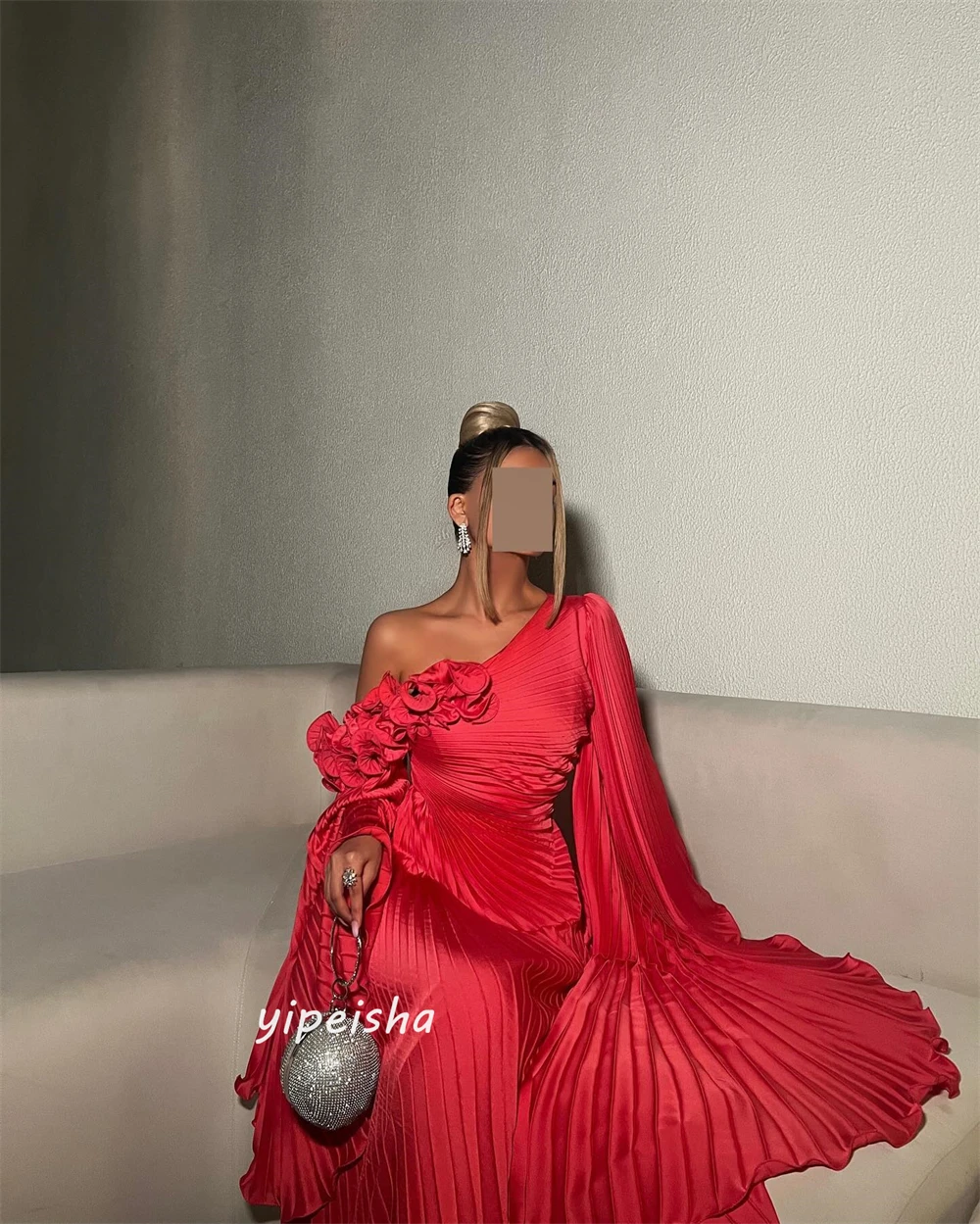 Customized Jiayigong Chiffon Flower Ruched Clubbing A-line One-shoulder Bespoke Occasion Gown Long Dresses