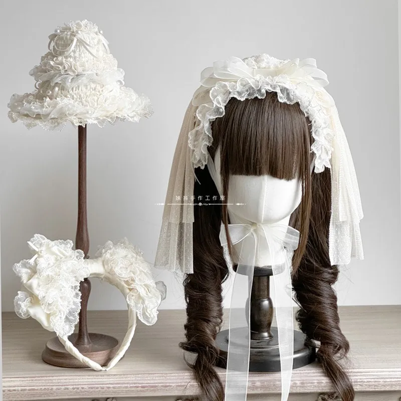 

Japanese Original Design Cream Lasagna Cake Lolita Handmade Headband Kc Cake Hat Soft Girl Lolita Hair Accessories for Women