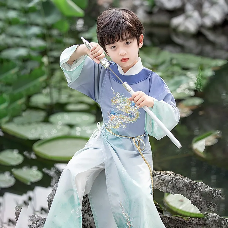 Boys Hanfu Stage Outfit Chinese Robe Baby Boy New Year Tang Suit Children Ancient Chinese Traditional Perform Costume For Kids