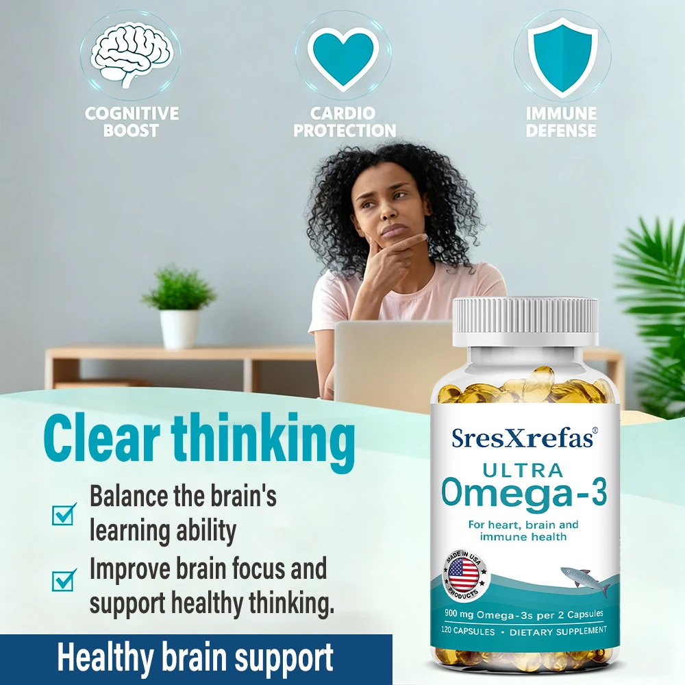 Omega 3 Fish Oil with EPA & DHA, High Absorption Fatty Acids, Heart & Brain Health, Vision, Skin Hair & Nervous System Care