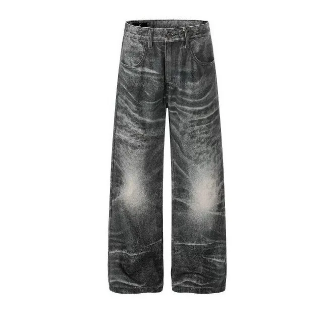 Calças Jeans Retrô Americanas com Design de Gato Preto, Perna Reta, Unissex, Soltas, de Perna Larga, Casuais, Compridas, Prim...