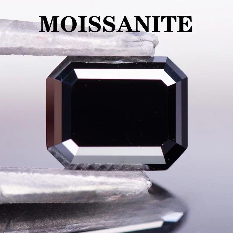 

Moissanite Stone Emerald Cut Natural Black Color Charms Gemstone DIY Ring Necklace Earrings Main Materials with Certificate